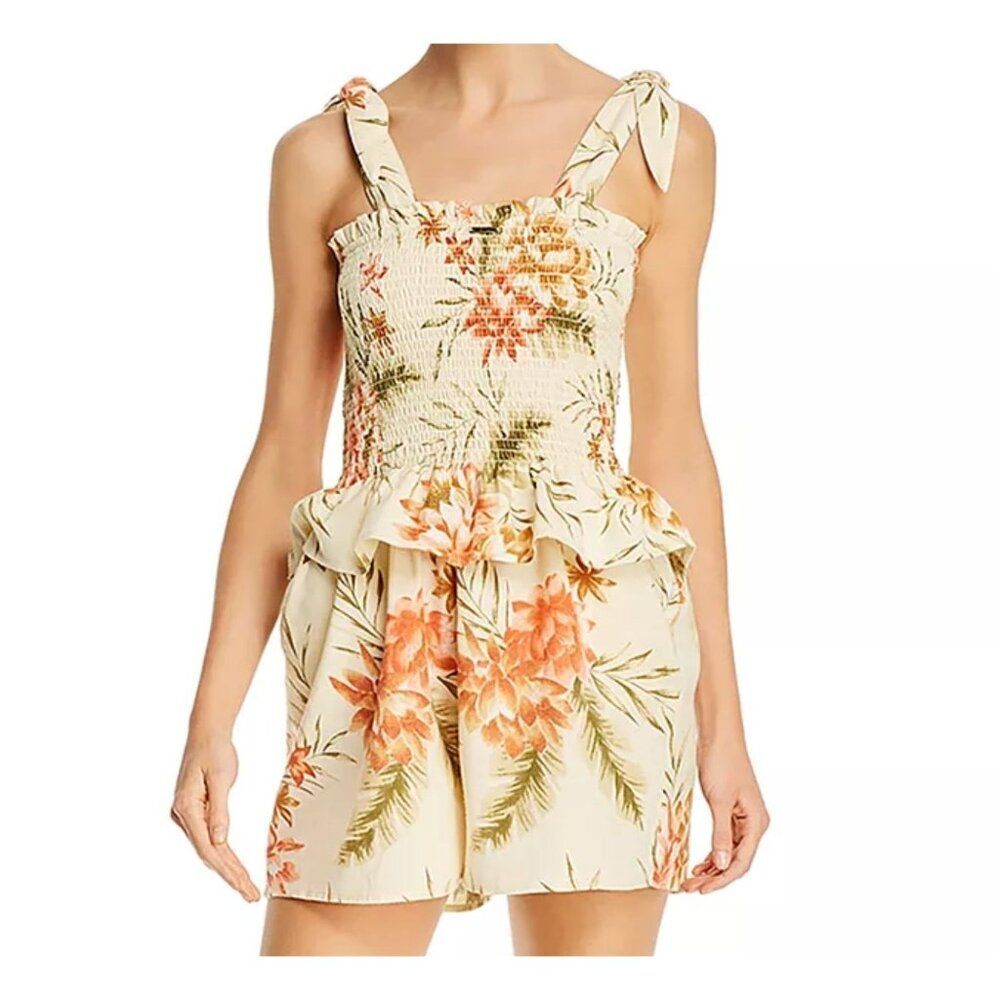 NWT Billabong Hold Tight Floral-Print Smocked Romper, Women's Medium